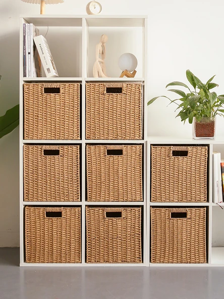 Katlanabilir Hasır Saklama Kutusu - Bej - 38x33x33 cm - 2