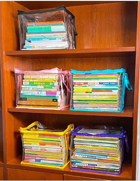 PVC Kitap Saklama Kutusu - Kiraz Çiçeği Desenli - Büyük Boy (70-90 Kitap Kapasiteli) - 7