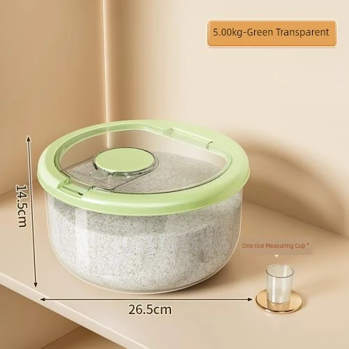 Mutfak Tipi Böcek ve Nem Geçirmez Pirinç Saklama Kabı - Yeşil Şeffaf - 5 kg