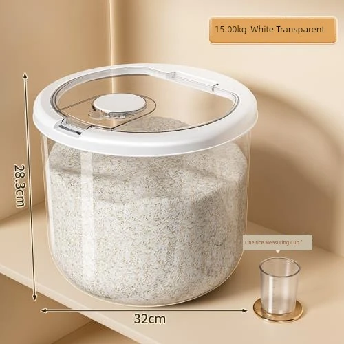 Mutfak Tipi Böcek ve Nem Geçirmez Pirinç Saklama Kabı - Beyaz Şeffaf - 15 kg