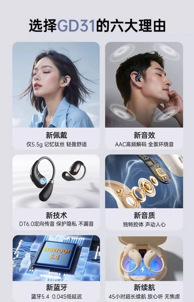 Bluetooth 5.3 Kulak Kancalı Spor Kulaklık - Fildişi Beyaz (Su Geçirmez Kozmetik Çantalı) - 7