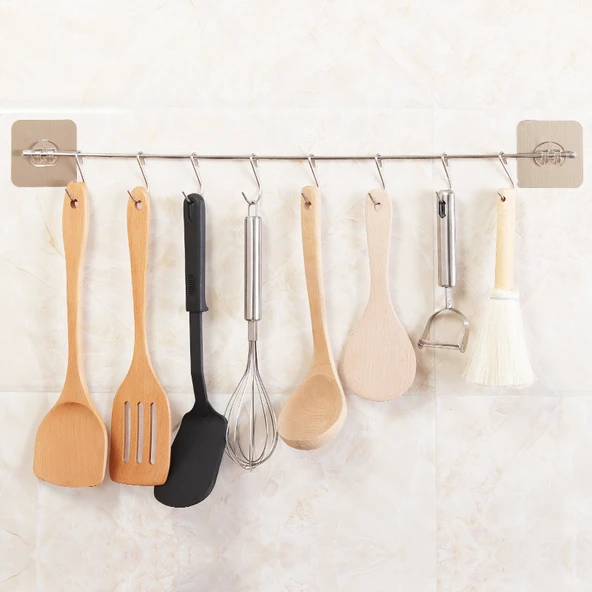 Yapışkanlı Mutfak Kancası - 40cm - 8 Kancalı - Kapaklı - Resim 4