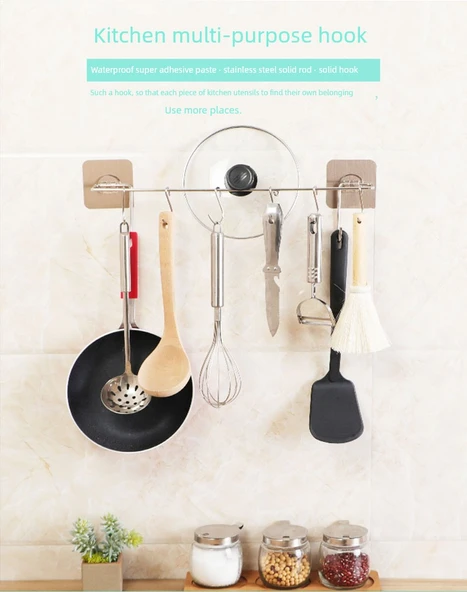 Yapışkanlı Mutfak Kancası - 40cm - 8 Kancalı - Kapaklı - Resim 6