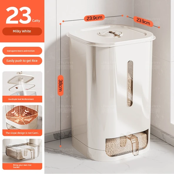 Pirinç Saklama Kabı - 11.5 kg - Koyu Süt Beyazı