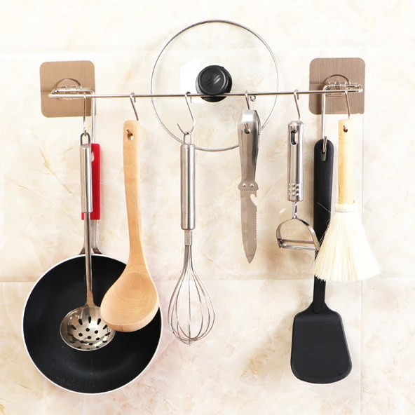 Yapışkanlı Mutfak Kancası - 40cm - 8 Kancalı - Kapaklı - Resim 2