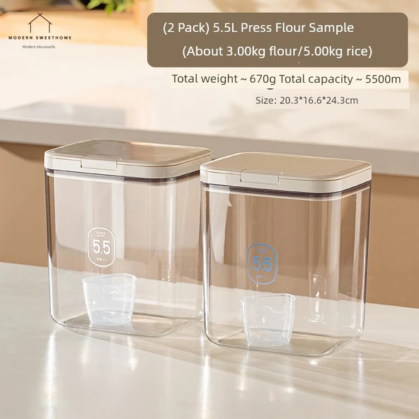 2'li Set 5.5L Basmalı Un ve Pirinç Saklama Kabı