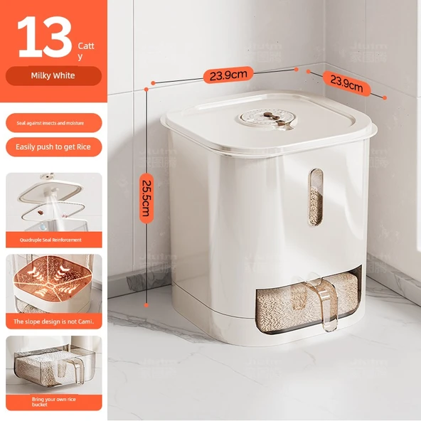 Pirinç Saklama Kabı - 6.5 kg - Koyu Süt Beyazı