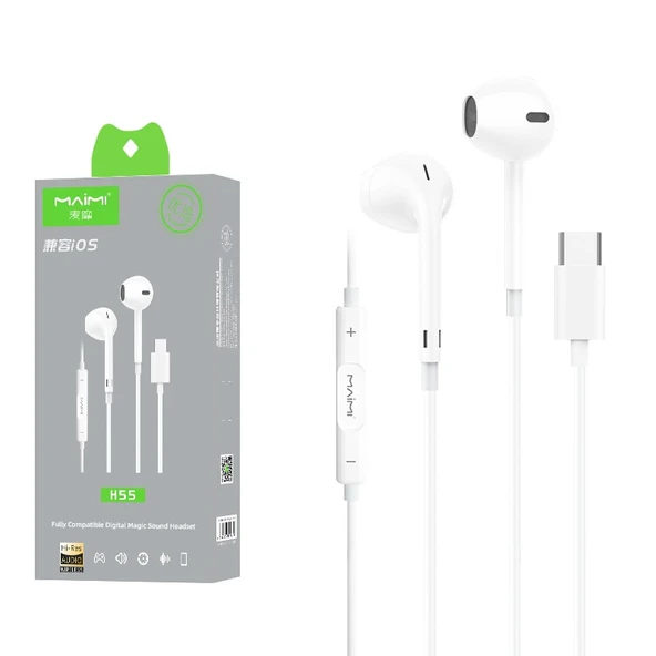 Type-C iPhone 15 Serisi Uyumlu Yarı Kulak İçi Kablolu Kulaklık - Beyaz