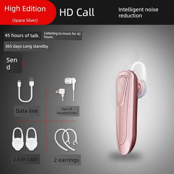 Bluetooth 5.0 Kablosuz Kulaklık - Rose Gold - Hızlı Şarj