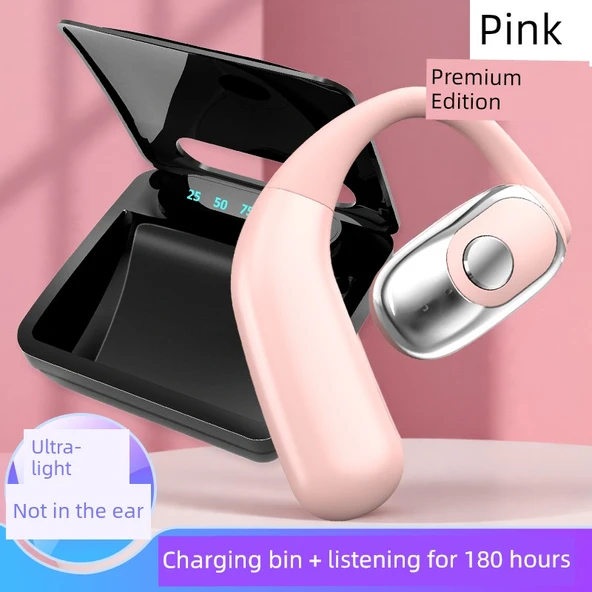 Kablosuz Açık Kulak Bluetooth Kulaklık - Gaz İletimli - Pembe Exclusive Edition (Şarj Kutulu, 180 Saat)
