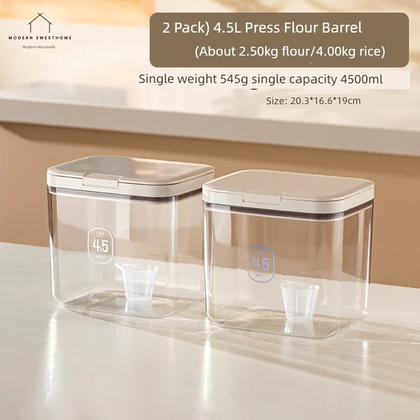 2'li Set 4.5L Basmalı Un ve Pirinç Saklama Kabı