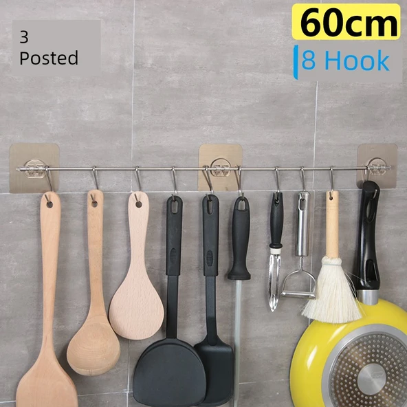 Yapışkanlı Mutfak Kancası - 60cm - 8 Kancalı