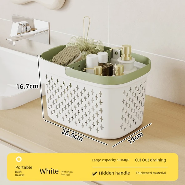 Öğrenci Yurdu Banyo Sepeti - Beyaz - Tekli [Genişletilmiş/Yeni İç Çamaşırı Sepeti]