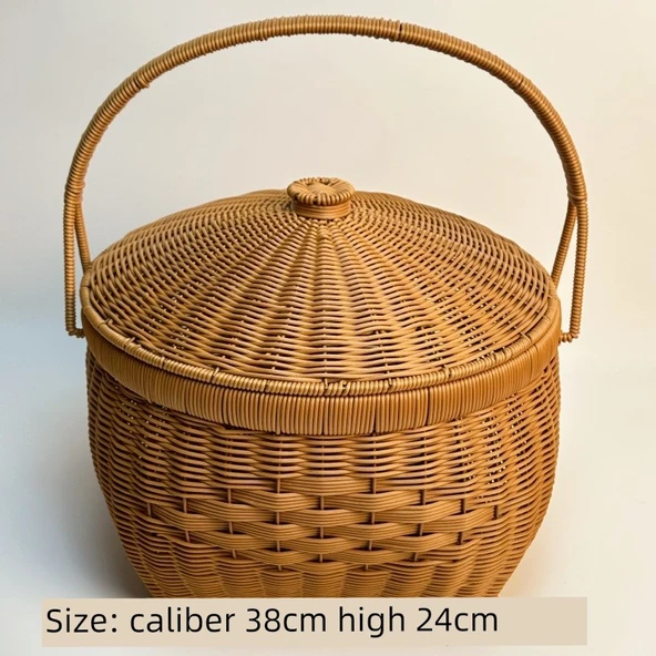 Rattan Görünümlü El Örmesi Sepet - Oval İki Katlı - 11