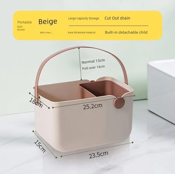 Plastik Banyo Sepeti Düzenleyici - Bej - 1 Adet
