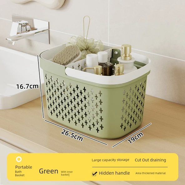 Öğrenci Yurdu Banyo Sepeti - Yeşil - Tekli [Genişletilmiş/Yeni İç Çamaşırı Sepeti]