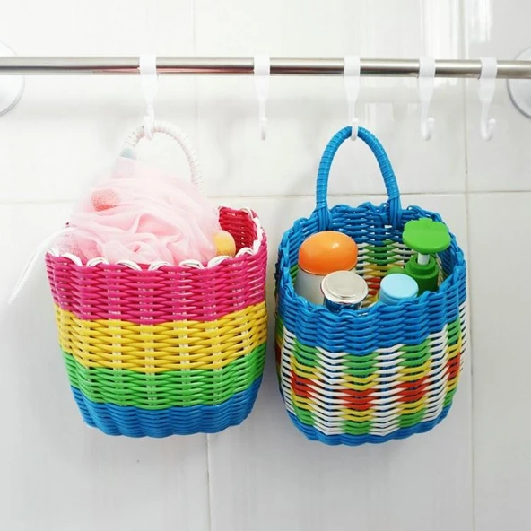 El Örgüsü Plastik Saklama Sepeti - Banyo/Meyve Sepeti - Renkli