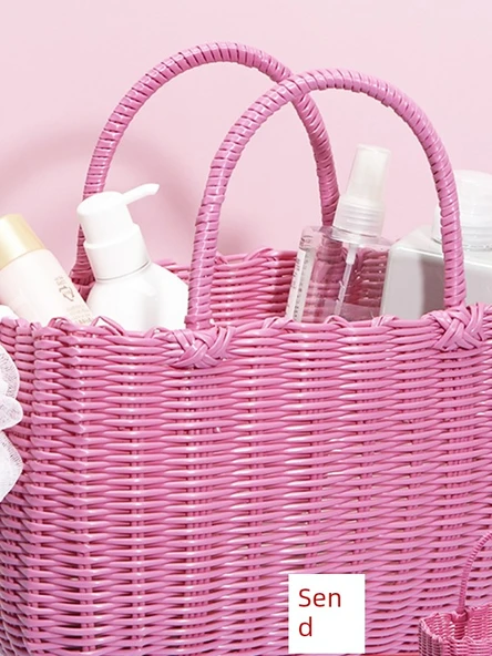 El Örgüsü Plastik Saklama Sepeti - Banyo/Meyve Sepeti - Pembe - Orta Boy - 3