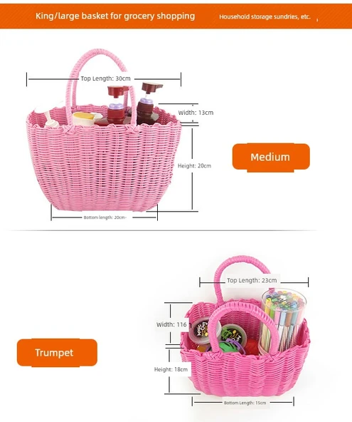 El Örgüsü Plastik Saklama Sepeti - Banyo/Meyve Sepeti - Ekstra Büyük/Pembe Hediye - 1 Alana 1 Bedava - 9