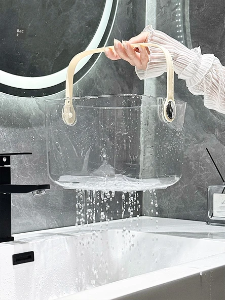 Kapaklı Büyük Boy Gri Plastik Banyo Sepeti - 5
