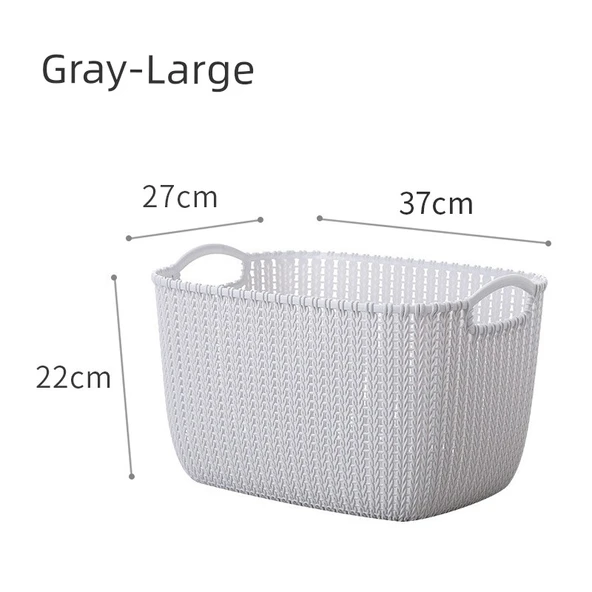 Plastik Rattan Görünümlü Saklama Sepeti - Gri - Büyük Boy