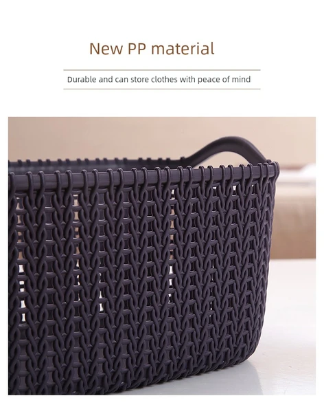 Plastik Rattan Görünümlü Saklama Sepeti - Gri - Büyük Boy - 9