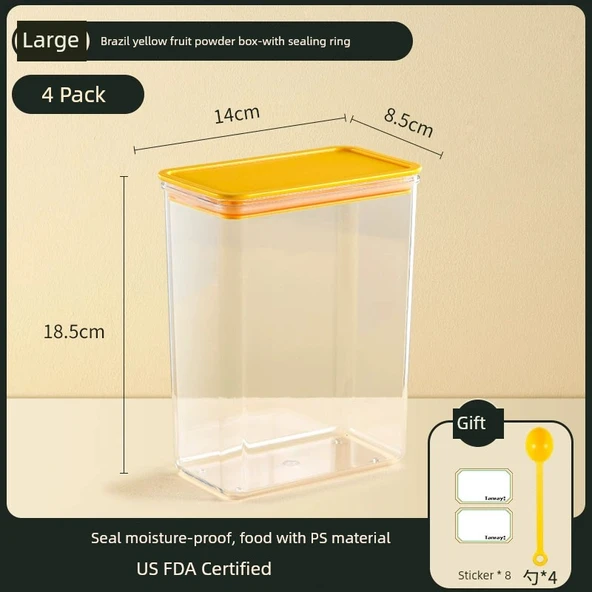 Hava Geçirmeyen Gıda Saklama Kabı - Büyük Sarı (4'lü Set, Nem Geçirmez)