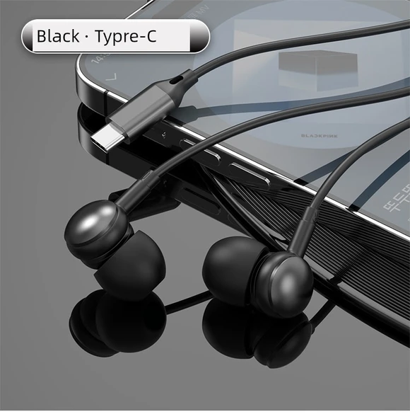 iPad Type-C Girişli Mikrofonlu Kulak İçi Kulaklık - Siyah