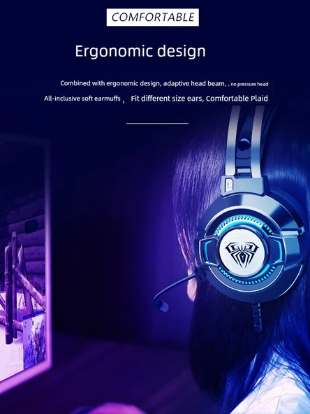7.1 Surround USB Kablolu Oyuncu Kulaklığı - Koyu Gece USB Arabirim ve Kulaklık Askısı - 4