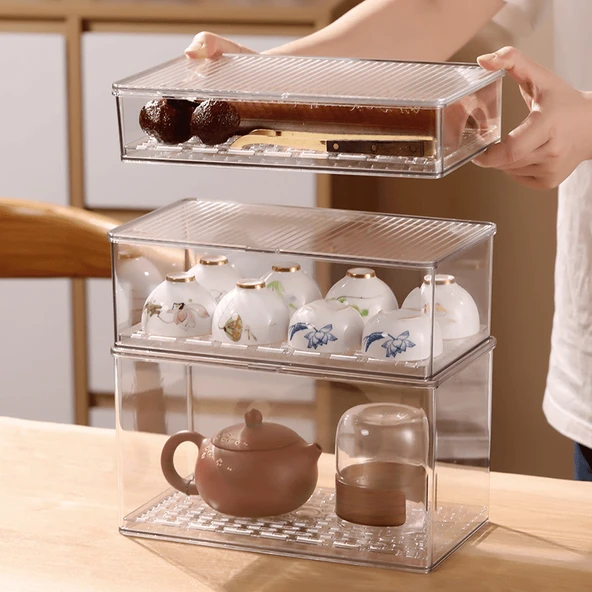 Çay Seti Saklama Kutusu - 8028 Kısa Geçmeli Kare Küçük İstiflenebilir - 4