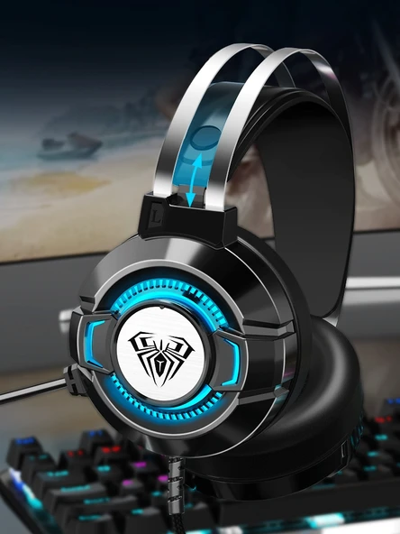 7.1 Surround USB Kablolu Oyuncu Kulaklığı - Siyah USB Arabirim ve Klavye Mousepad - 3
