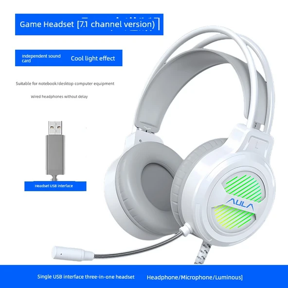 7.1 Surround USB Kablolu Oyuncu Kulaklığı - Beyaz Ay USB Arabirim