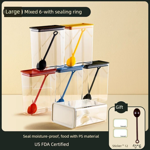Hava Geçirmeyen Gıda Saklama Kabı - Büyük Karışık Renkli (6'lı Set, Nem Geçirmez)