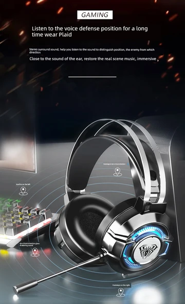 7.1 Surround USB Kablolu Oyuncu Kulaklığı - Beyaz Ay USB Arabirim - 9
