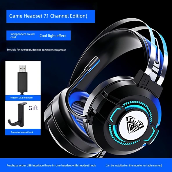 7.1 Surround USB Kablolu Oyuncu Kulaklığı - Siyah USB Arabirim ve Kulaklık Kancası