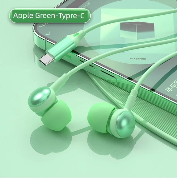 iPad Type-C Girişli Mikrofonlu Kulak İçi Kulaklık - Yeşil