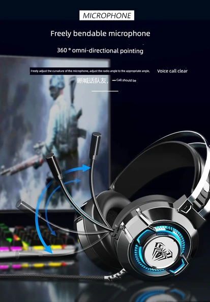 7.1 Surround USB Kablolu Oyuncu Kulaklığı - Koyu Gece USB Arabirim ve Kulaklık Askısı - 11