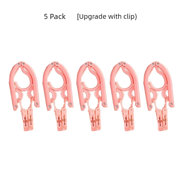 Katlanabilir Seyahat Tipi Elbise Askısı - Pembe - 5'li Paket [Klipsli]