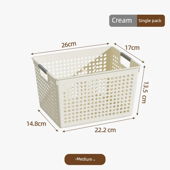 Krem Plastik Saklama Sepeti - Orta Boy - Tekli Paket