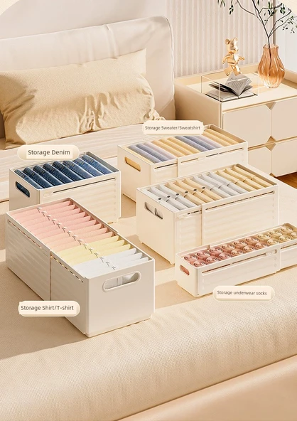 Çekmeceli Katmanlı Saklama Kutusu - Krem - Küçük - 1'li Paket (10 İç Çamaşırı/Çorap) - Resim 9