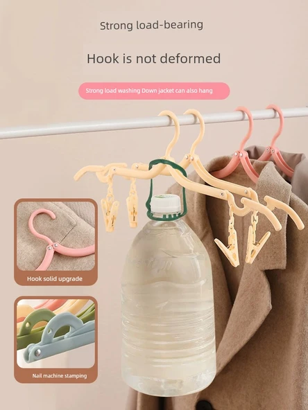 Katlanabilir Seyahat Tipi Elbise Askısı - İskandinav Yeşil - 5'li Paket [Klipsli] - Resim 3