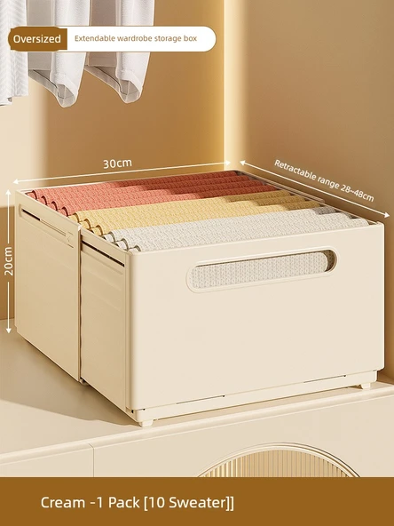Çekmeceli Katmanlı Saklama Kutusu - Krem - Çok Büyük - 1'li Paket (10 Kazak)