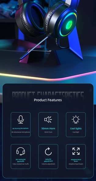 Siyah USB Işıklı Kablolu Gaming Kulaklığı - 7