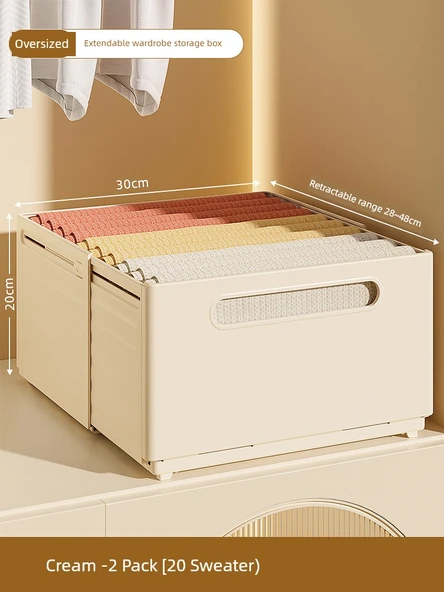 Çekmeceli Katmanlı Saklama Kutusu - Krem - Çok Büyük - 2'li Paket (20 Kazak)