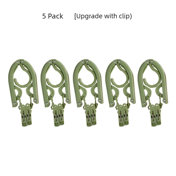 Katlanabilir Seyahat Tipi Elbise Askısı - İskandinav Yeşil - 5'li Paket [Klipsli]