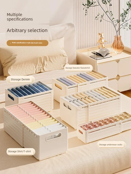 Çekmeceli Katmanlı Saklama Kutusu - Krem - Ekstra Büyük - 3'lü Paket (30 Kot) - Resim 5