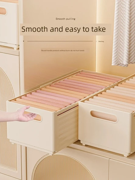 Çekmeceli Katmanlı Saklama Kutusu - Krem - Ekstra Büyük - 3'lü Paket (30 Kot) - Resim 4