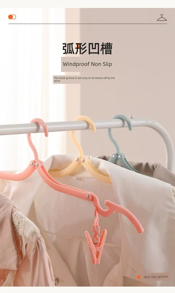 Katlanabilir Seyahat Tipi Elbise Askısı - Pembe - 5'li Paket [Klipsli] - Resim 8