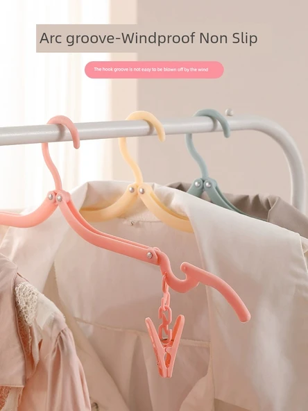 Katlanabilir Seyahat Tipi Elbise Askısı - Pembe - 5'li Paket [Klipsli] - Resim 2