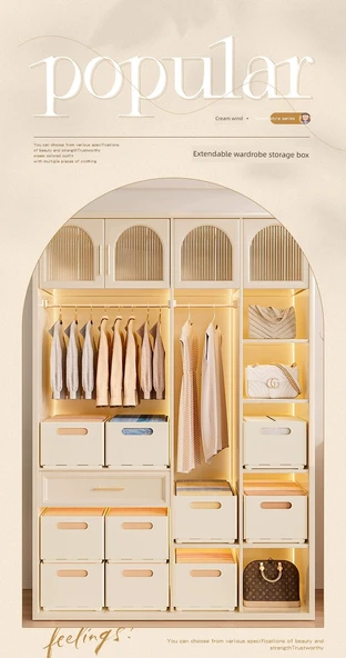 Çekmeceli Katmanlı Saklama Kutusu - Krem - Ekstra Büyük - 3'lü Paket (30 Kot) - Resim 6